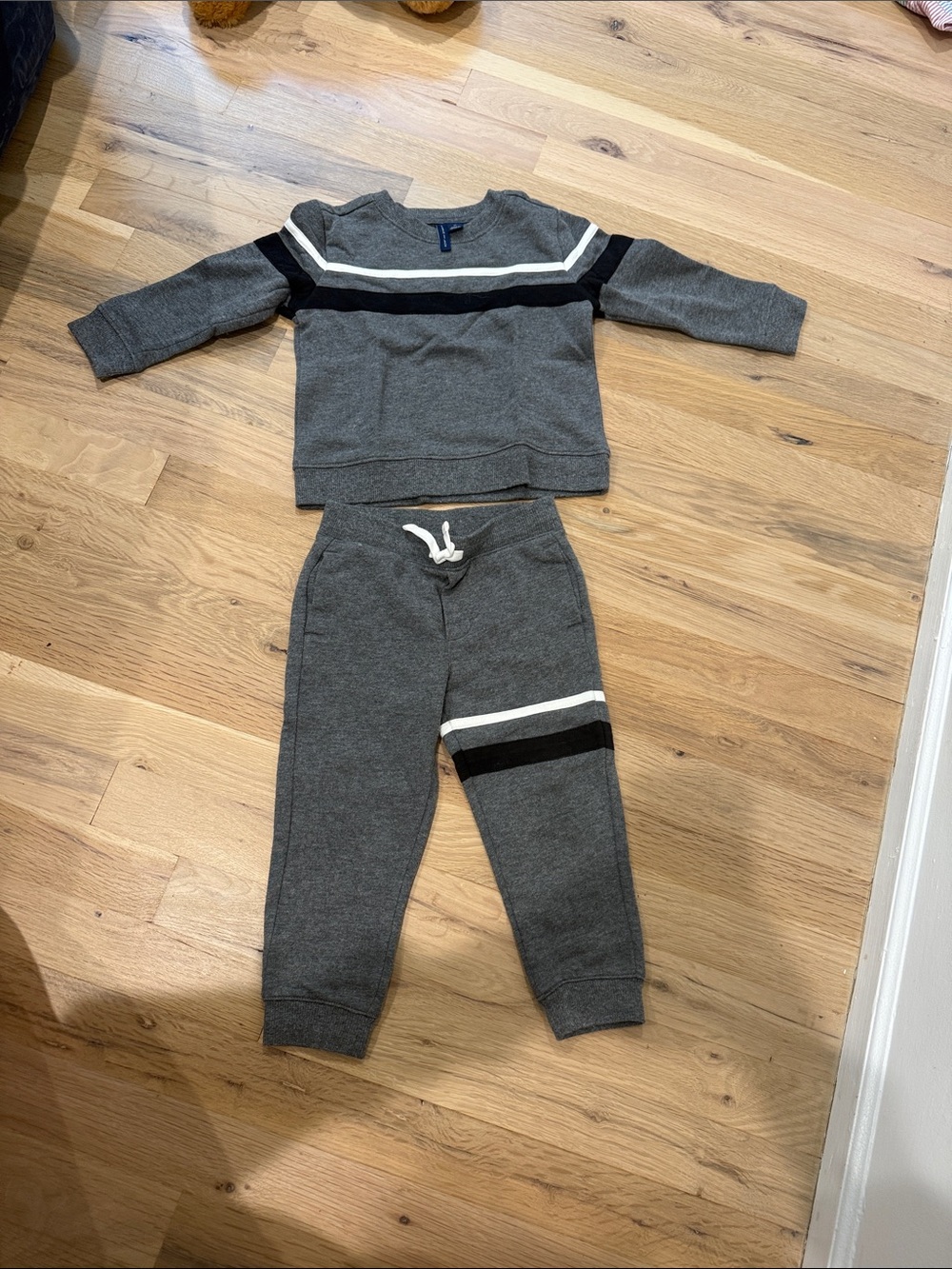 Janie and Jack Grey Sweatshirt & Joggers Set with Black and White Stripes